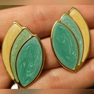 Vintage Avon Paradise Colors Earrings, Green, Gold